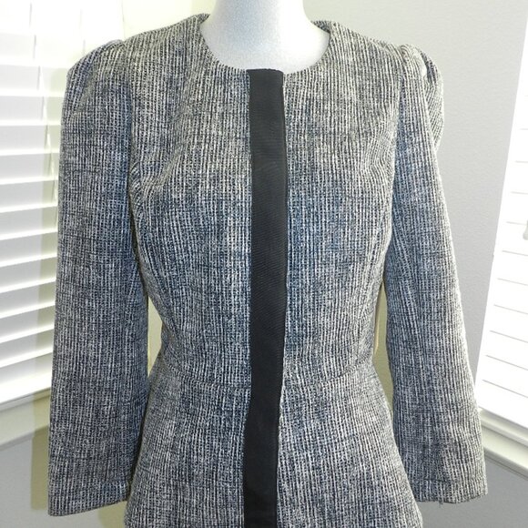 NWT HALOGEN Women's Black & White Tweed Peplum Jacket Size Small Petite - Picture 2 of 16